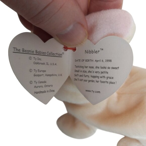 Ty Beanie Baby Nibbler Bunny Plush Toy 1999 Soft Beige Stuffed Animal Tags NEW - Picture 8 of 10